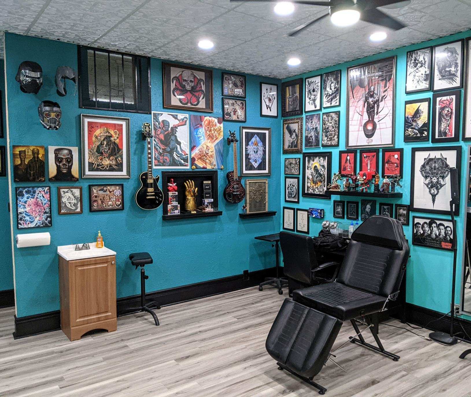 Inside Sample Tattoo Shop, a tattoo studio in Cancun